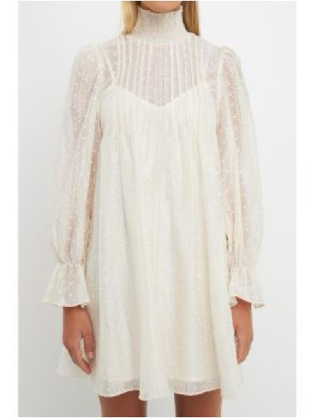 English Factory • Embroidered Smocked Neck Organza Dress - Picture 2 of 16